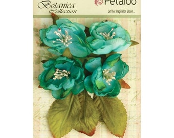 Petaloo Botanica Blooms Teal - 4 Pcs, Hair Accessories, Flower Crown, Mixed Media, Scrapbooking