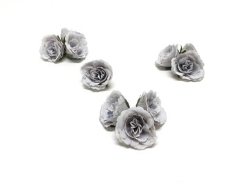 10 Artificial Miniature GRAY Ruffled Roses -Artificial Flowers, Silk Flowers, Flower Crown, DIY Wedding, Hair Accessories, Millinery, Tutu