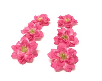 6 HOT PINK Delphinium Blossoms - Artificial Flowers, Silk Flowers, Flower Crown, Hair Accessories, Millinery, Tutu, DIY Wedding, Embellish