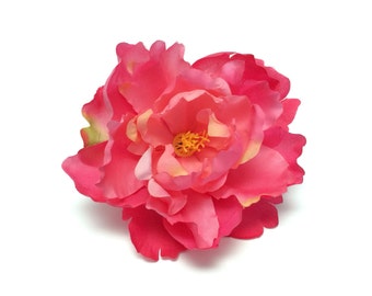 1 Large Artificial Peony in Watermelon Pink and Cream - 5.5 Inches - Artificial Flower, Silk Flowers, Hair Accessories, Flower Crown, Wreath