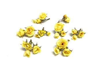 24 Tiny YELLOW Mini Artificial Roses - Artificial Flowers, Silk Flowers, Wedding, Millinery, Flower Crown, Corsage, Boutonnière, Scrapbook