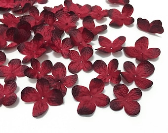 20 Burgundy Artificial Hydrangea Blossoms - Artificial Flowers, DIY Wedding, Scrapbooking, Millinery, Flower Crown, Hair Accessories, Hat