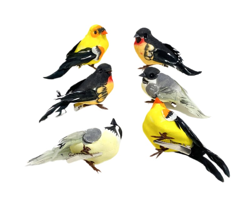 6 dekorative künstliche Vögel auf Clips verschiedene Farben, Home Decor, Weihnachtsdekoration, Ornament, Hochzeit, Kranz, Vogelnest, DIY Bild 9
