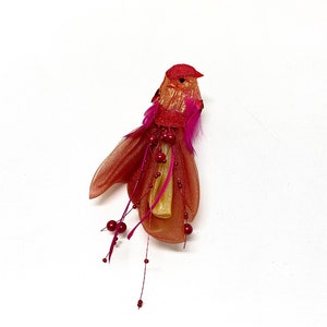 Artificial FUCHSIA RED Decorative Bird with Feather Wings on Clip Craft Bird, Home Decor, Wedding, Christmas Ornament, Wreath, Hat image 2