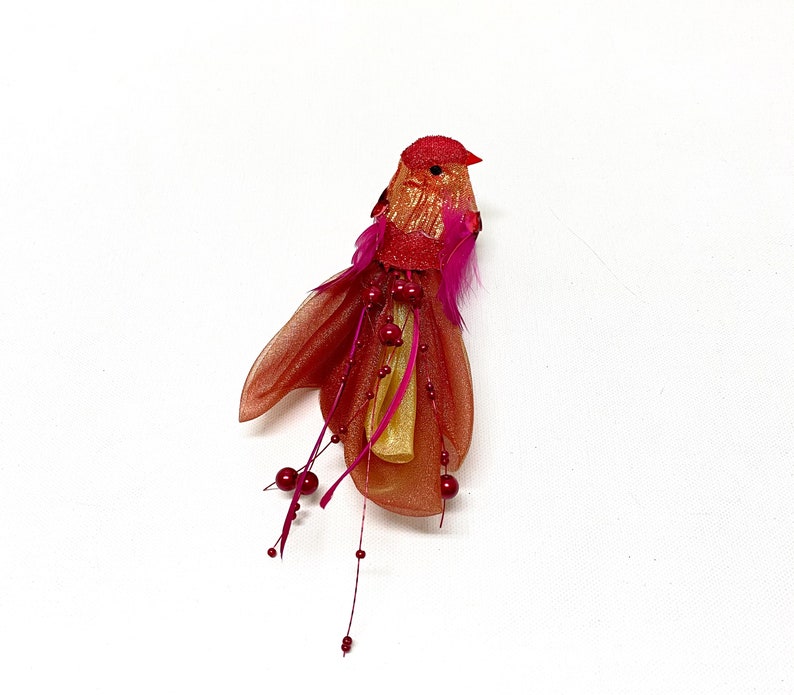 Artificial FUCHSIA RED Decorative Bird with Feather Wings on Clip Craft Bird, Home Decor, Wedding, Christmas Ornament, Wreath, Hat image 2