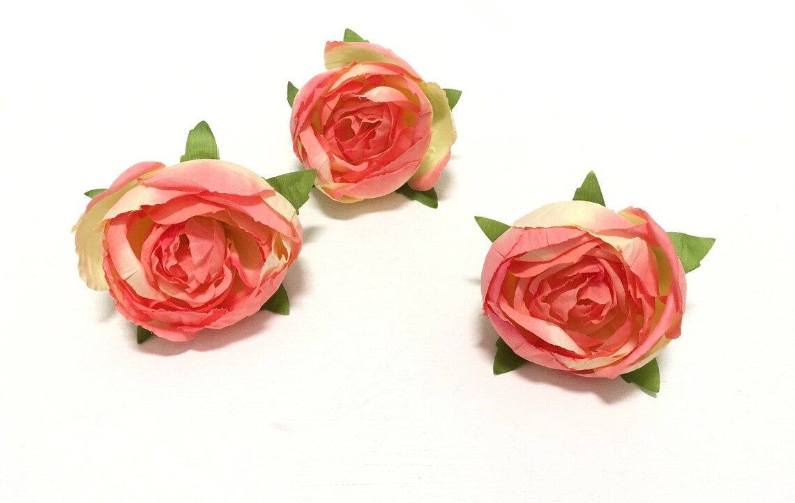 3 CORAL CREAM Artificial Cabbage Roses- Artificial Flowers, Silk ...