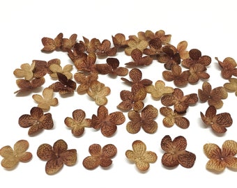 40 Deep Brown Artificial Hydrangea Blossoms - Artificial Flowers, Flower Petals, Silk Flowers, Embellishment, Scrapbooking, Hair Accessories