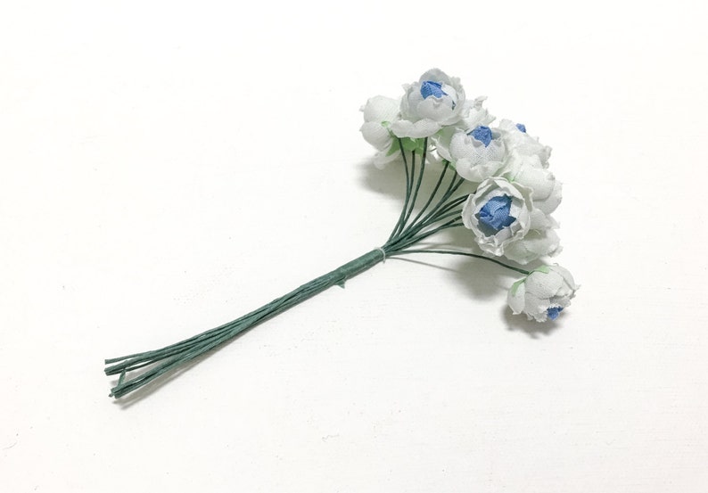 Flower Picks VERY SMALL FLOWERS 144 Small Roses in Blue and White Artificial Flowers