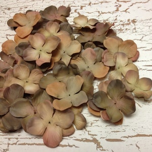 50 Dry Look Hydrangea Blossoms in Shades of Brown Artificial Flowers, Silk Flowers, Scrapbooking, Wedding, Flower Crown, Millinery image 1