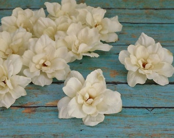 10 Cream Artificial Delphinium Blossoms - Silk Flowers, Artificial Flowers, Flower Crown, Wedding, Scrapbooking, Millinery, Hair Accessories