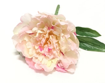 1 Cream Pink Artificial Peony ON STEM - Artificial Flowers, Silk Flower, Wedding Bouquet, Hair Accessory, Corsage, Flower Crown, Millinery