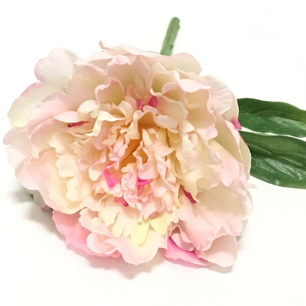 1 Cream Pink Artificial Peony ON STEM - Artificial Flowers, Silk Flower, Wedding Bouquet, Hair Accessory, Corsage, Flower Crown, Millinery