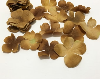 50 Jumbo GOLDEN BROWN Artificial Hydrangea Blossoms - Silk Flowers, Flower Crown, Artificial Flowers, Wedding, Scrapbooking, Hair Accessory