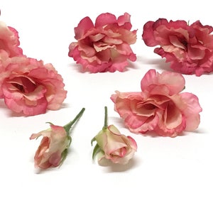 10 Rose Pink Artificial Lisianthus Flowers and Buds - Artificial Flowers, Silk Flowers, Flower Crown, Hair Accessories, Millinery, Corsage
