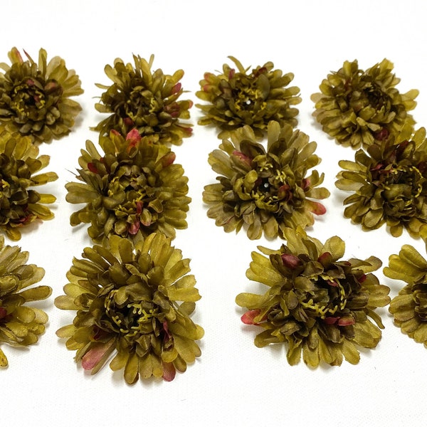 12 Avocado Green Artificial Marigolds - Artificial Flowers, Wedding Flowers, Silk Flowers, Flower Crown, Hair Accessories, Corsage, Wreath