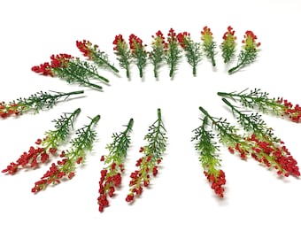 20 Red Plastic Artificial HEATHER Stems - Artificial Flowers, Silk Flowers, Flower Crown, Hair Accessories, Corsage, Boutonnière, Wedding