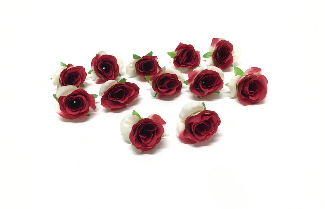 12 Miniature Artificial RED Roses - Artificial Flowers, Silk Flowers ...