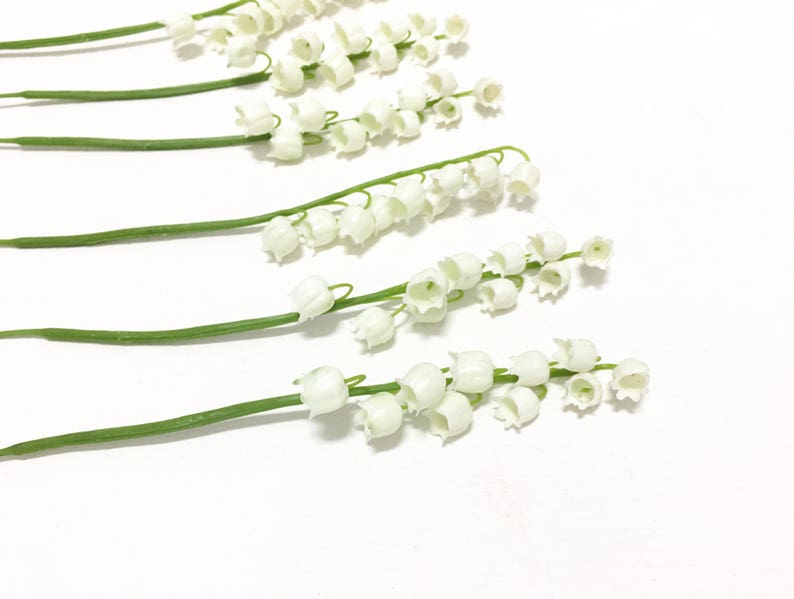 6 Plastic Lily of the Valley Flower Stems Artificial Flowers, Greenery, Filler, Wedding Flowers, Millinery, Hair Accessories, Tutu, Hat image 5