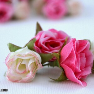 Silk Flowers Millinery Flower Crown 34 Tiny Pastel Pink and Red Sweetheart Roses Wedding MINIATURE Artificial Flowers
