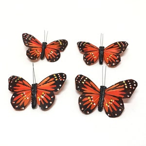Feather Butterflies 6 Monarch Butterfly Embellishments in Orange and Black  Artificial Butterflies, Flower Crown, Hair Accessories, Wreath 