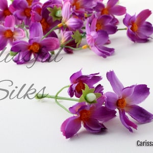 24 PURPLE Baby Cosmos Flowers on Short Stems - Artificial Flowers, Silk Flowers, Flower Crown, Wedding, Scrapbooking, Millinery, Hair