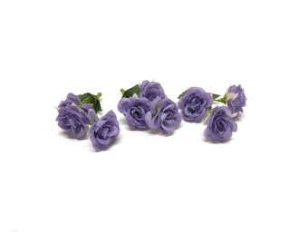 9 Artificial LAVENDER Mini Roses - Small Flowers, Miniature Roses on Short Stems, Hair Accessories, Flower Crown, Corsage, Boutonniere, Tutu