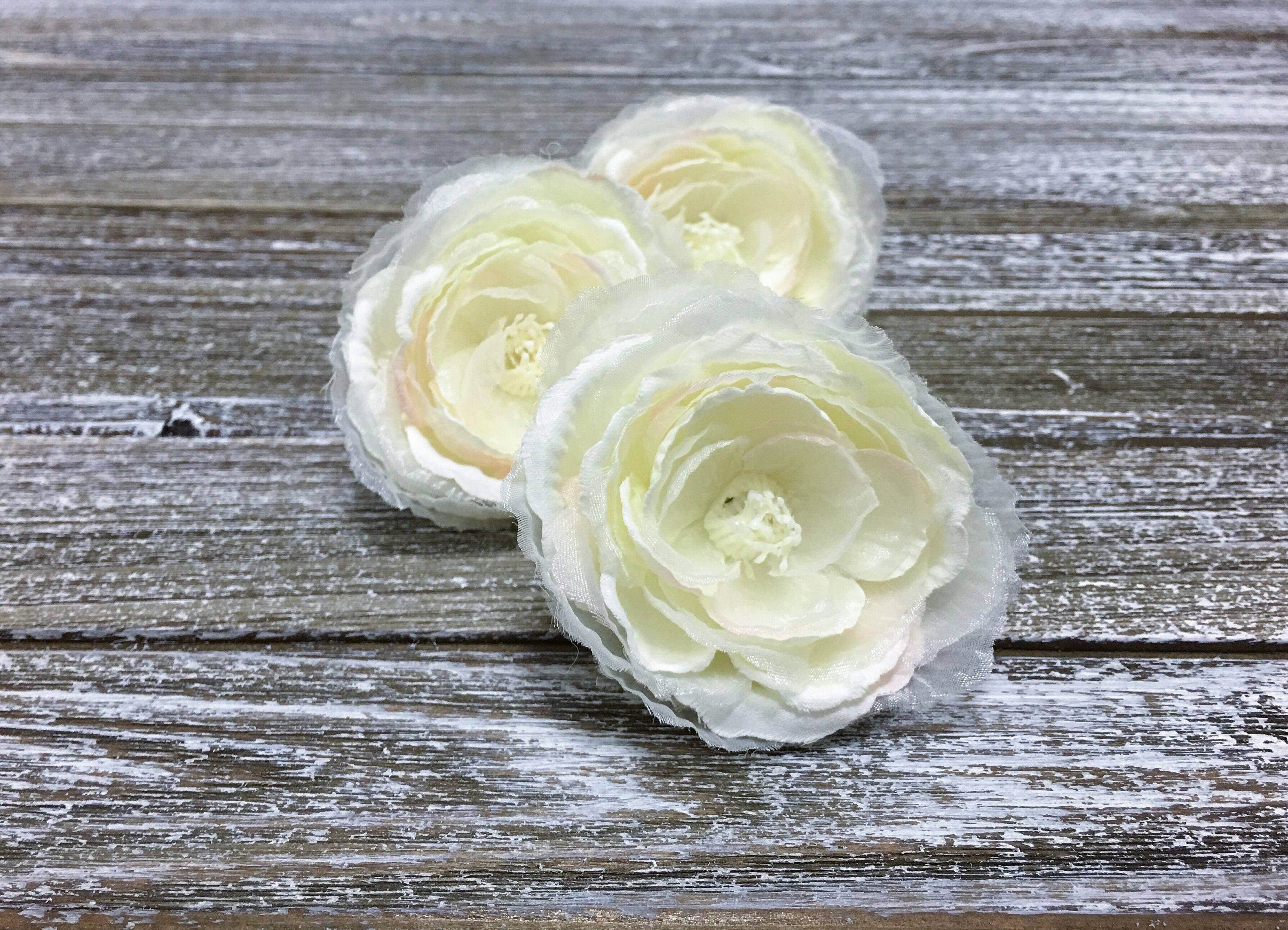 3 Cream Artificial Ranunculus With Iridescent Layers Etsy