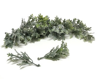 18 Plastic Artificial DUSTY MILLER Clusters - Greenery, Artificial Leaves, Flower Crown, Halo, Wedding, Artificial Flowers, Corsage, Wreath