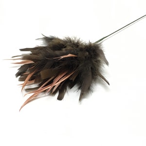 Apricot and Brown Decorative Chandelle Biot Feather Stem, Feather Flower Spray, Hair Accessories, Wedding, Wreath, Millinery, Derby Hat