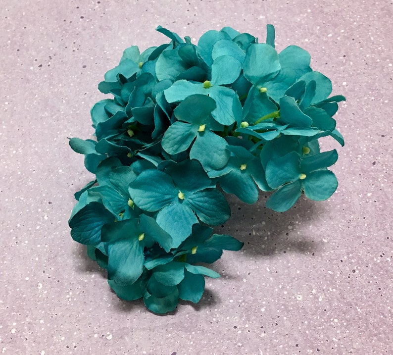 TURQUOISE Artificial Hydrangea Head Artificial Flowers, Silk Flowers, Flower Crown, Hair Accessory, Wedding Flowers, Millinery, Scrapbook image 4