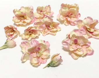 CREAM PINK Artificial Delphinium Blossoms - 13 Pcs, Artificial Flowers, Silk Flowers, Hair Accessories, Flower Crown, Corsage, Millinery