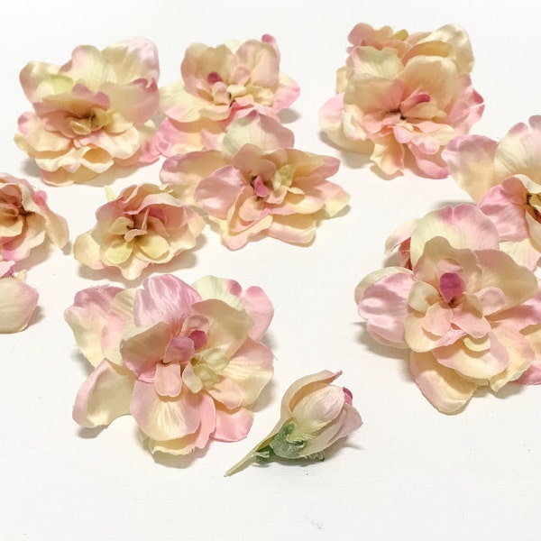 CREAM PINK Artificial Delphinium Blossoms - 13 Pcs, Artificial Flowers, Silk Flowers, Hair Accessories, Flower Crown, Corsage, Millinery