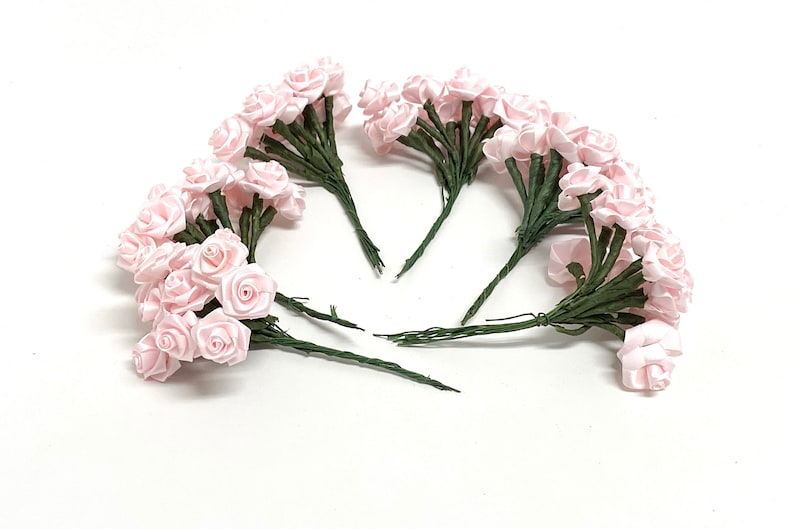 72 Tiny Pink Ribbon Roses - Artificial Flowers, wedding, Flower Crown, Millinery, Hair Accessories, Scrapbooking image 4