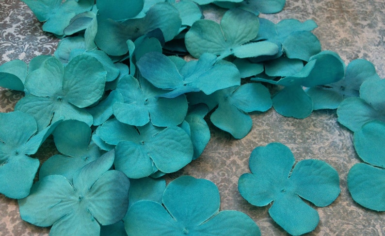 TURQUOISE Hydrangea Blossoms 50 Pcs Artificial Flowers, Silk Flowers, Flower Crown, Millinery, Scrapbooking, Wedding image 3