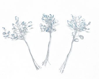 3 Sets BLUE Faceted Bead Picks - Artificial Flowers, Wedding Picks, Flower Crown, Hair Accessory, Millinery, Bouquet, Wedding, Scrapbook