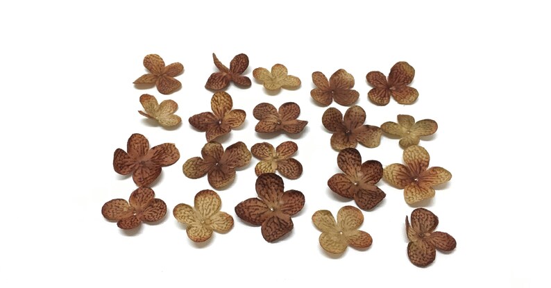 40 Deep Brown Artificial Hydrangea Blossoms Artificial Flowers, Flower Petals, Silk Flowers, Embellishment, Scrapbooking, Hair Accessories image 5