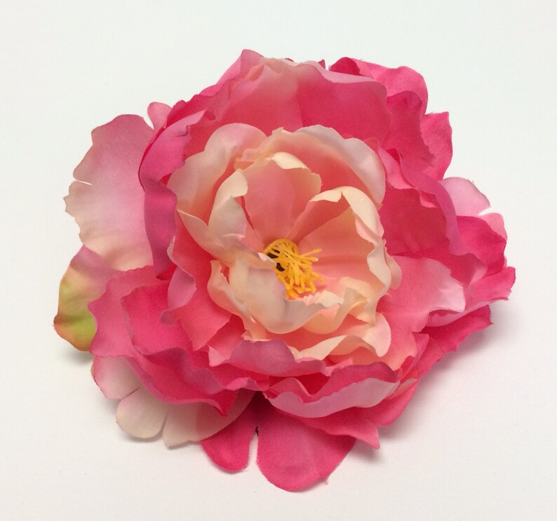 One Large Peony in Watermelon Pink and Cream - Silk Flowers, Hai One Large Peony in Watermelon Pink and Cream - Silk Flowers, Hai