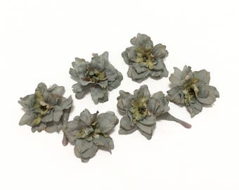 6 Dusty Blue Gray Green Delphinium Blossoms - ALMOST 2.5 Inches - Artificial Flowers, Silk Flowers, Hair Accessories, Flower Crown, Corsage