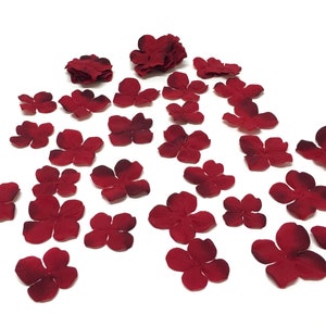 50 Deep Velvety Red Artificial Hydrangea Blossoms - Artificial Flowers, Silk Flowers, Hydrangea Blossoms, Petals, Flower Crown, Scrapbook