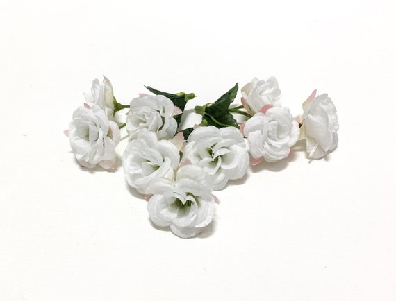 9 WHITE Mini Roses - Small Flowers - Artificial Flowers, Silk