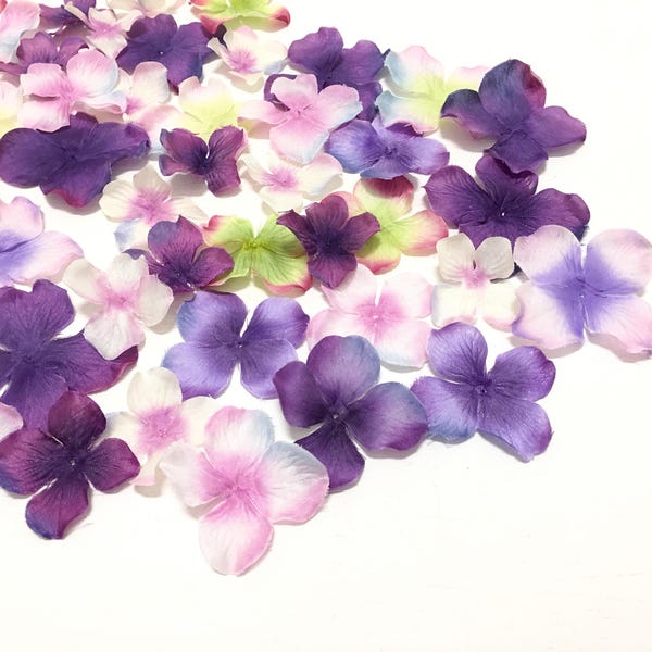 50 Pink and Purple Artificial Hydrangea Blossoms - Artificial Flowers, Silk Flowers, Hair Accessories, Flower Crown, Scrapbooking, Wedding