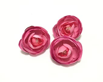 3 Artificial Fuchsia Pink Ranunculus Flowers - Artificial Flowers, Flower Letters, Millinery, Silk Flowers, Flower Crown, Wedding, Tutu, Hat