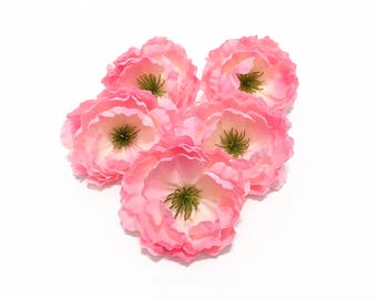 5 Small HOT PINK Peonies  - 3.5 Inches - Artificial Flowers, Silk Flowers, Flower Crown, Hair Accessories, Millinery, Corsage, Tutu, Wreath