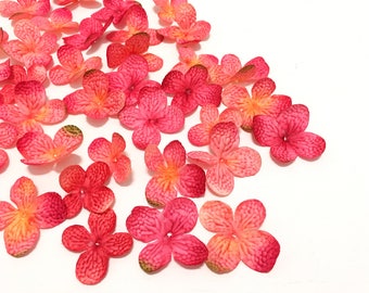 100 Artificial Fuchsia Yellow Pink Hydrangea Blossoms - Artificial Flowers, Silk Flowers, Hydrangea Petals, Wedding Flowers. Flower Crown