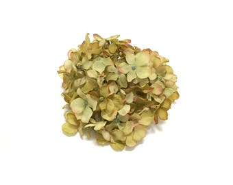 Artificial Khaki Yellow Green Hydrangea Head - Smaller Blossoms, Silk Flowers, Artificial Flowers, Hair Accessories, Flower Crown, Millinery