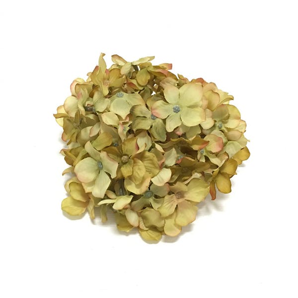 Artificial Khaki Yellow Green Hydrangea Head - Smaller Blossoms, Silk Flowers, Artificial Flowers, Hair Accessories, Flower Crown, Millinery