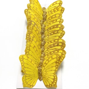 12 JUMBO Gold Fabric Butterflies on Wires - Artificial Butterflies, Hair Accessories, DIY Wedding, Millinery, Wreath, DIY Wedding, Cosplay