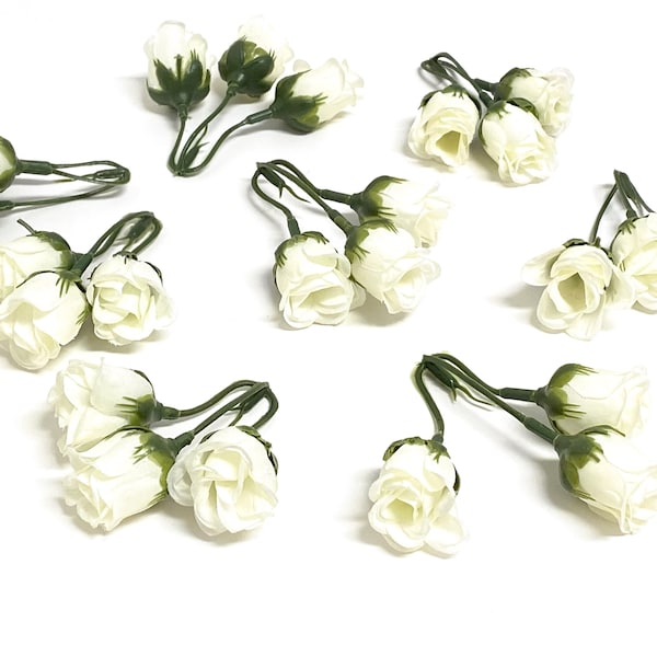 24 Off White Artificial Rose Buds - Silk Flowers, Artificial Flowers, Flower Crown, Millinery, Wedding, Hair Accessories, Corsage, Wreath