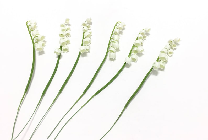 6 Plastic Lily of the Valley Flower Stems Artificial Flowers, Greenery, Filler, Wedding Flowers, Millinery, Hair Accessories, Tutu, Hat image 2