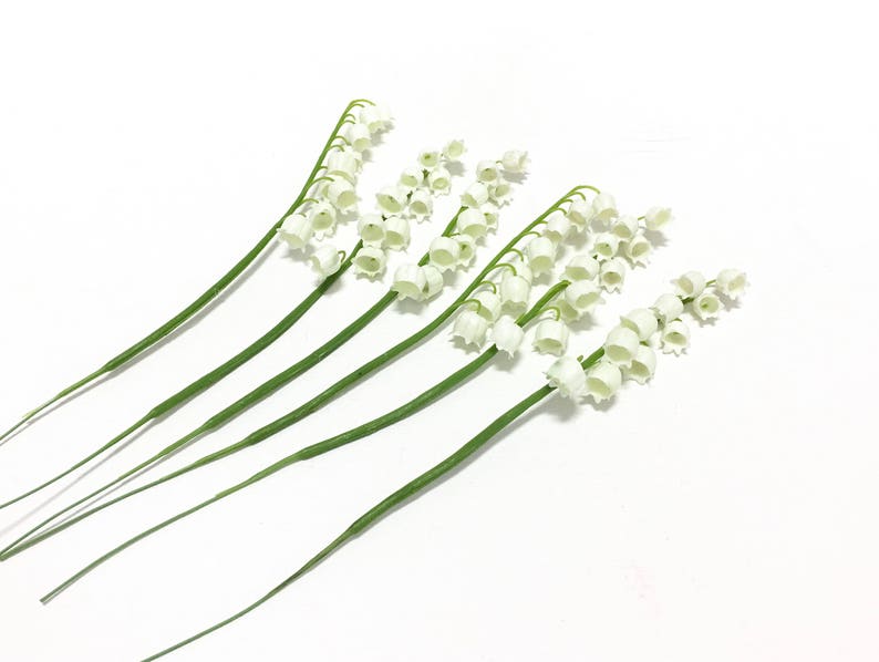 6 Plastic Lily of the Valley Flower Stems Artificial Flowers, Greenery, Filler, Wedding Flowers, Millinery, Hair Accessories, Tutu, Hat image 6